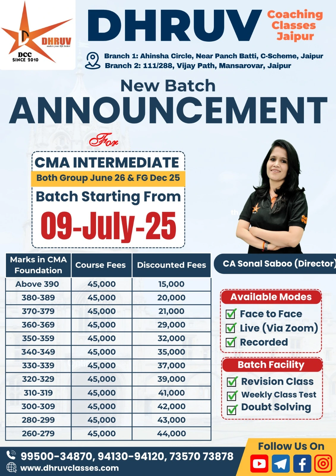 CMA Intermediate new Batch from 9th july